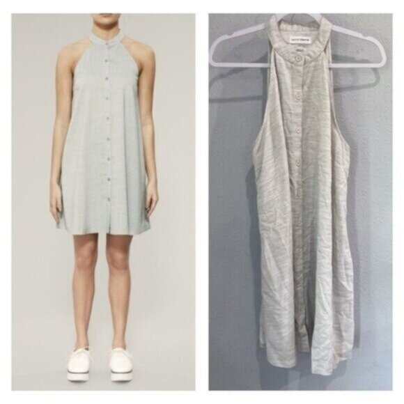 Native Youth Boho Neutral Dress Button Swing Sundress Linen Lyocell - Picture 1 of 7